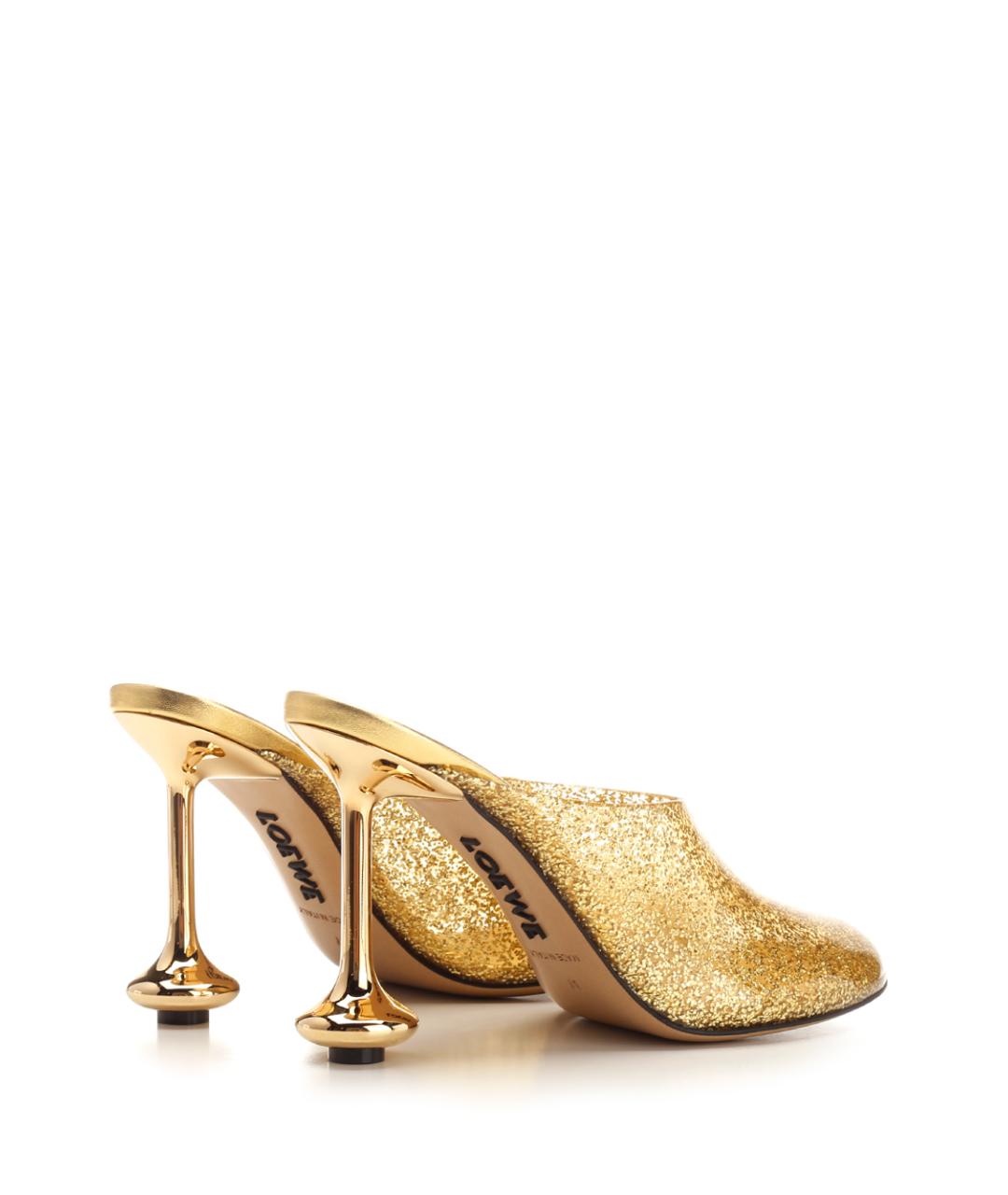 LOEWE Золотые кожаные мюли, фото 3