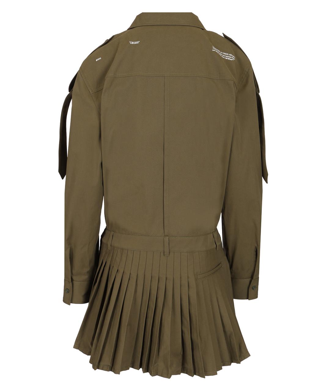 OFF-WHITE Хаки хлопковое повседневное платье, фото 2