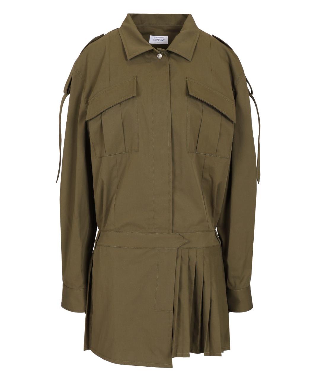 OFF-WHITE Хаки хлопковое повседневное платье, фото 1