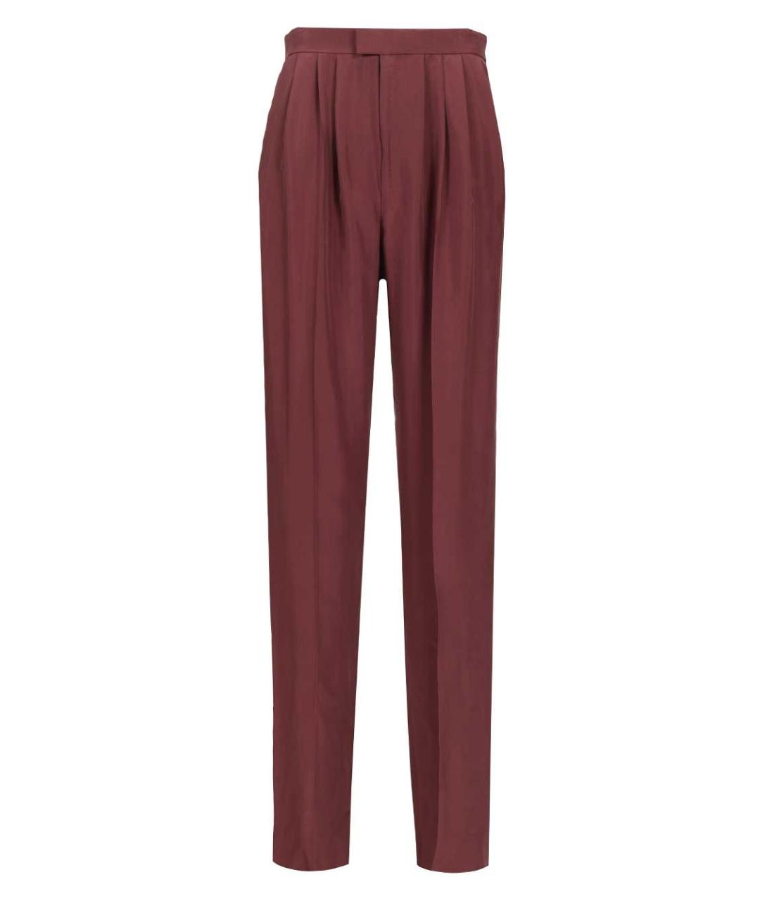 SAINT LAURENT Бордовые шелковые прямые брюки, фото 1