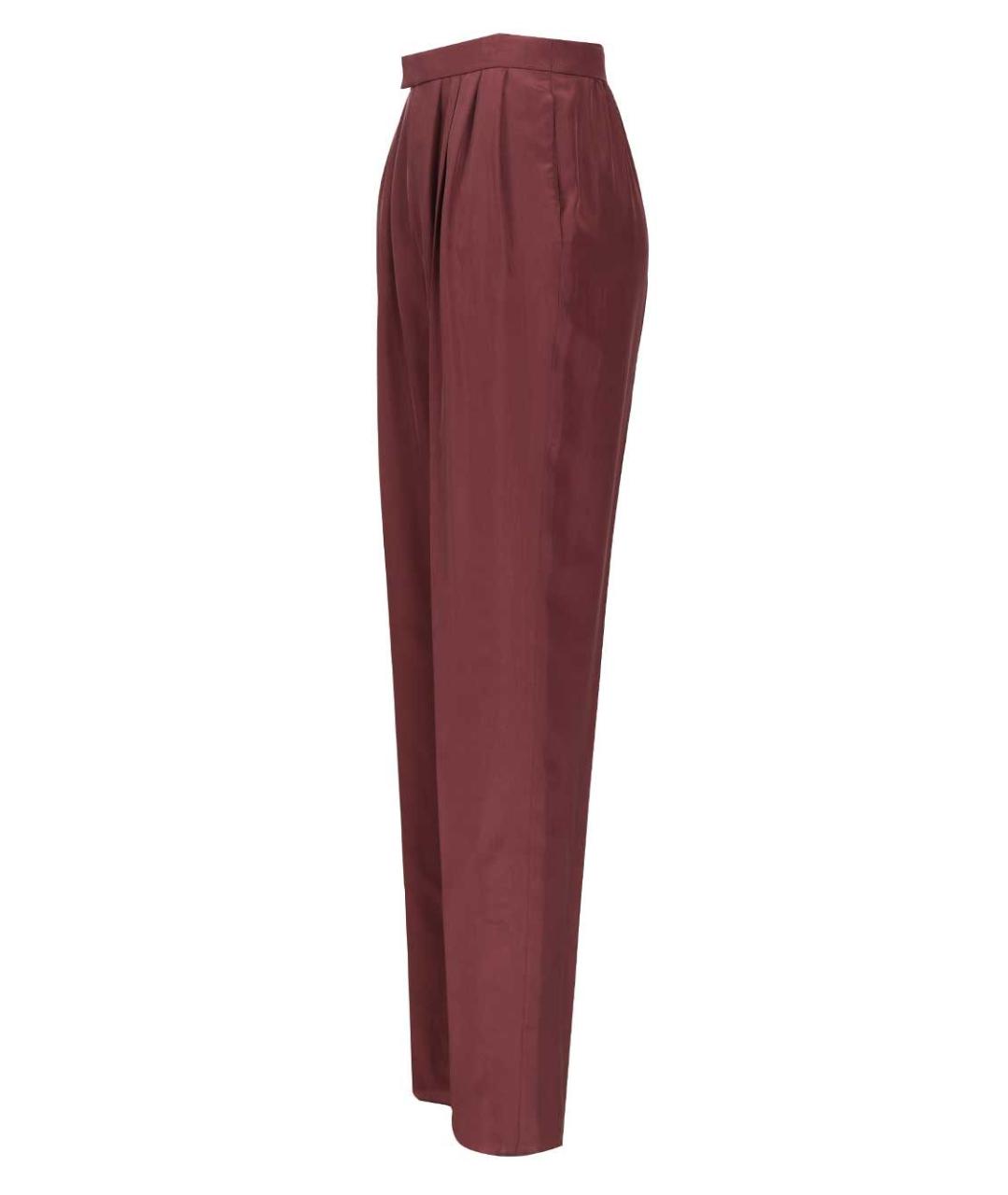 SAINT LAURENT Бордовые шелковые прямые брюки, фото 3