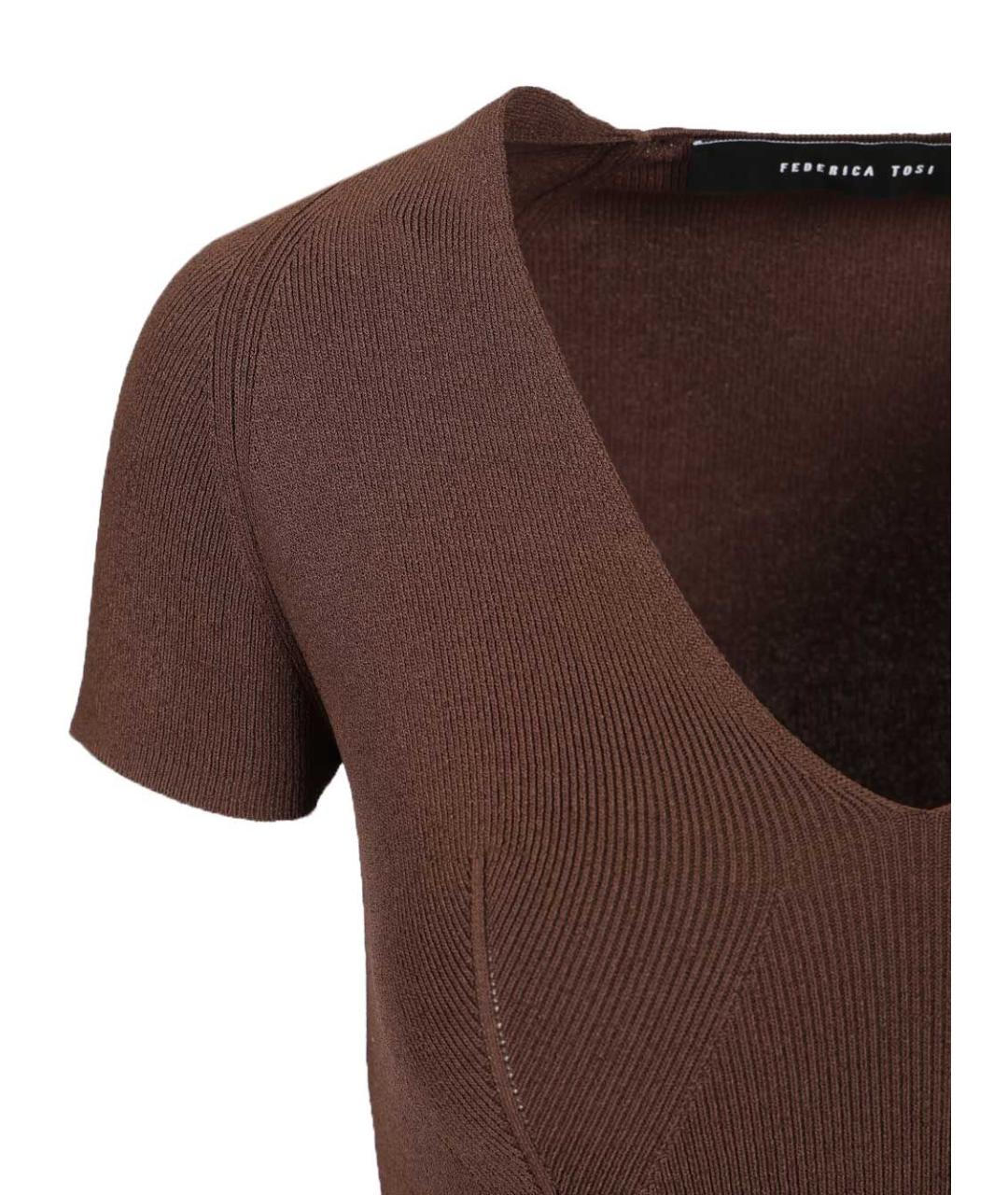FEDERICA TOSI Коричневая вискозная футболка, фото 3