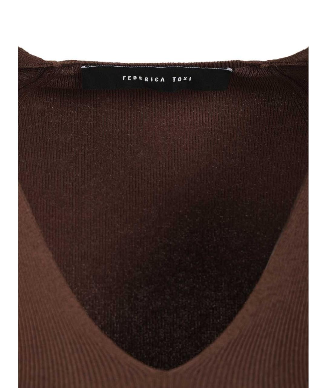 FEDERICA TOSI Коричневая вискозная футболка, фото 4