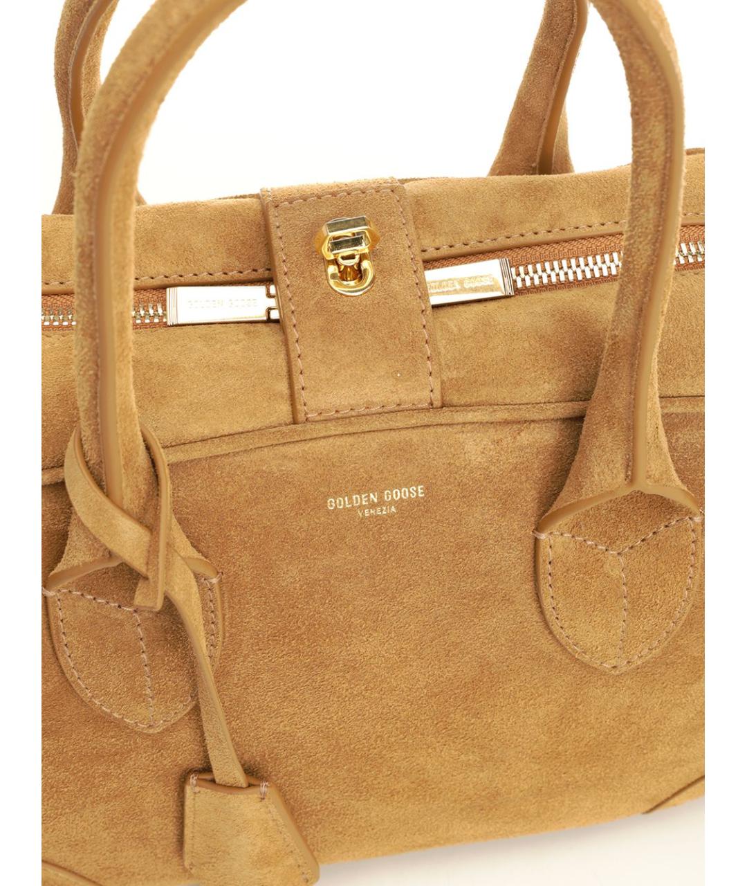 GOLDEN GOOSE DELUXE BRAND Бежевая замшевая сумка с короткими ручками, фото 4