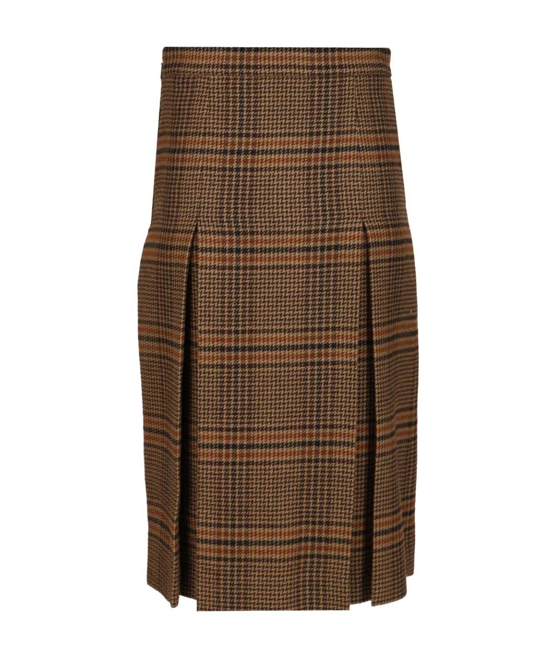 SAINT LAURENT Коричневая шерстяная юбка миди, фото 2