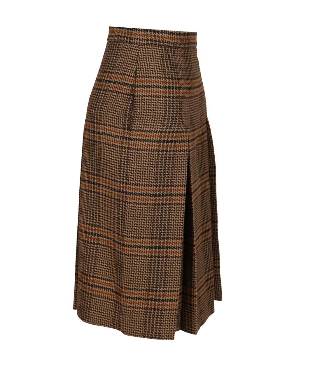 SAINT LAURENT Коричневая шерстяная юбка миди, фото 3