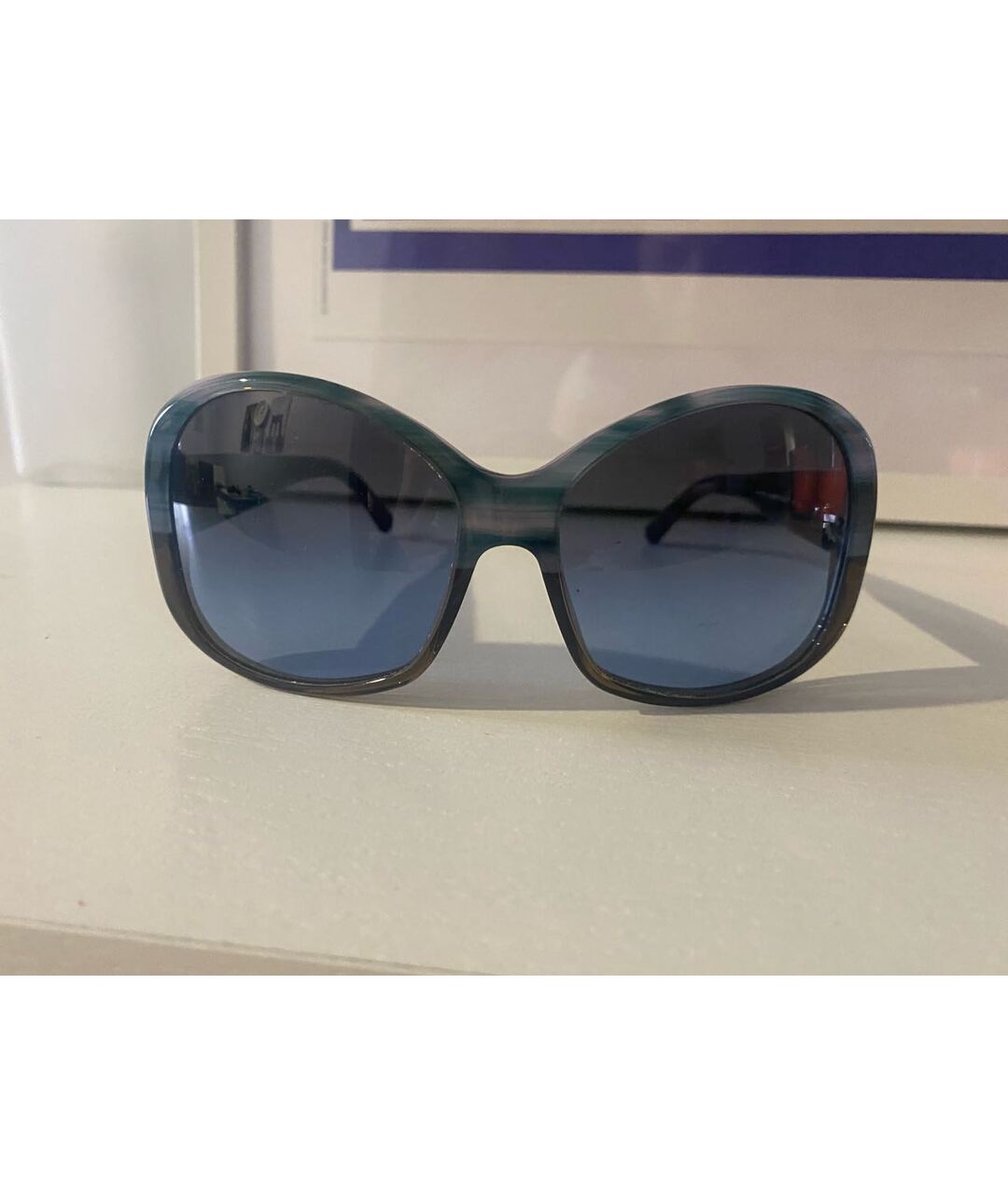 PRADA Голубые пластиковые солнцезащитные очки, фото 5
