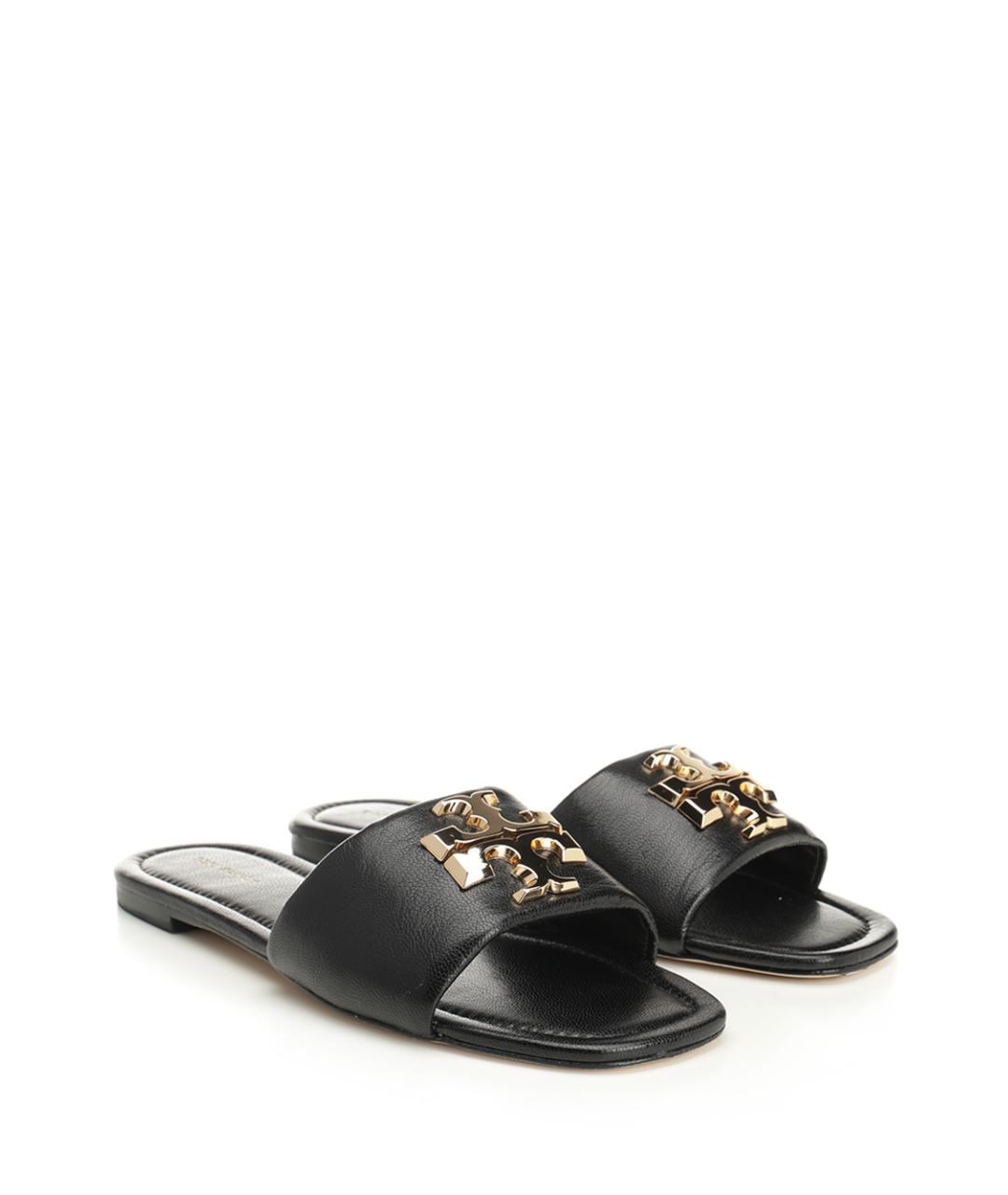 TORY BURCH Черные кожаные шлепанцы, фото 2