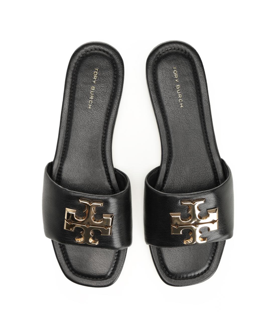 TORY BURCH Черные кожаные шлепанцы, фото 5