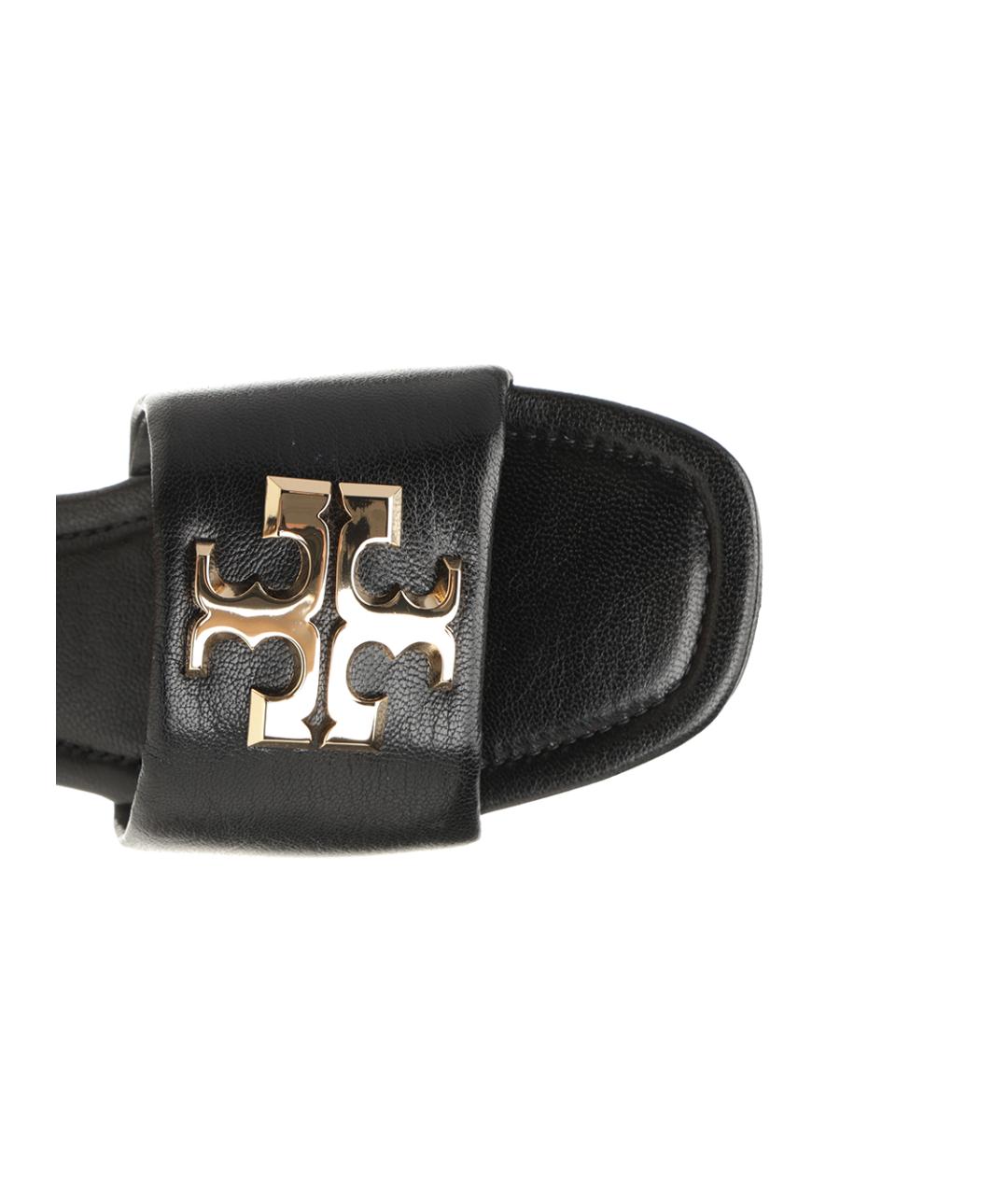 TORY BURCH Черные кожаные шлепанцы, фото 4