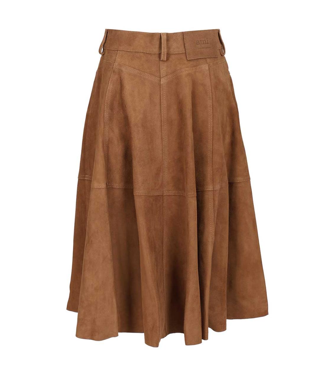 Ami Paris Коричневая замшевая юбка миди, фото 2