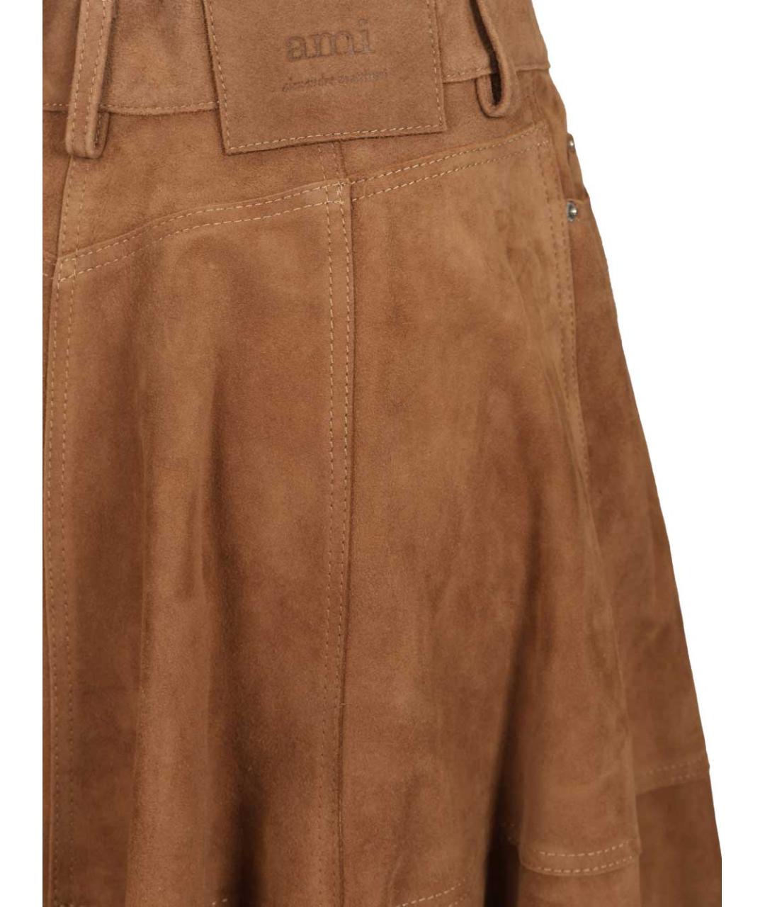 Ami Paris Коричневая замшевая юбка миди, фото 5