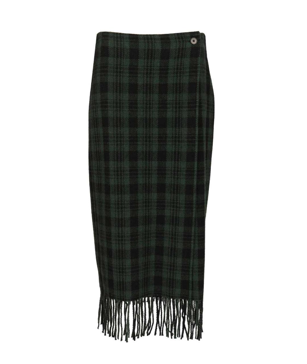 POLO RALPH LAUREN Зеленая шерстяная юбка миди, фото 1