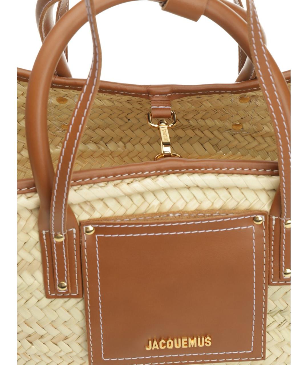 JACQUEMUS Бежевая пелетеная сумка тоут, фото 4
