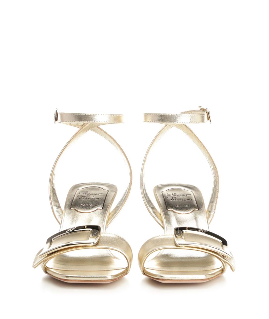 ROGER VIVIER Золотые кожаные сандалии, фото 5