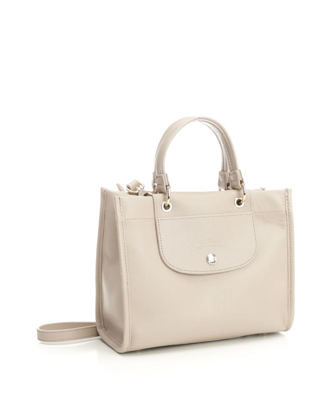 LONGCHAMP Бежевая кожаная сумка с короткими ручками, фото 2