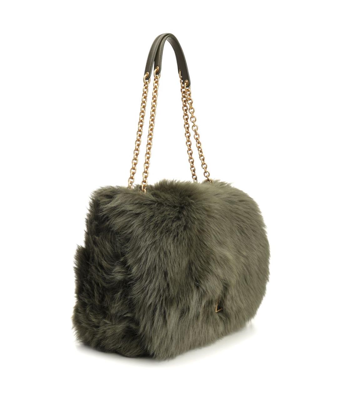 SAINT LAURENT Зеленая меховая сумка через плечо, фото 2