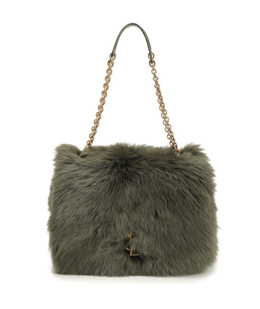SAINT LAURENT Зеленая меховая сумка через плечо, фото 1