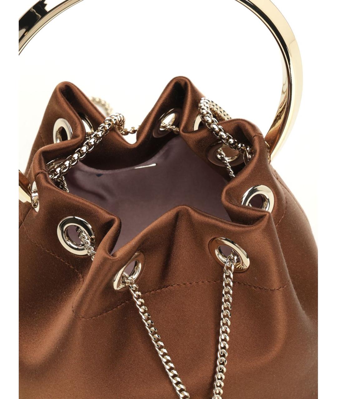 JIMMY CHOO Коричневая тканевая сумка с короткими ручками, фото 4