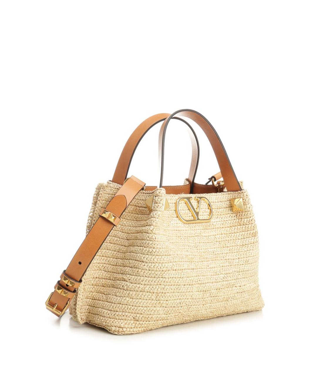 VALENTINO Бежевая пелетеная сумка тоут, фото 2