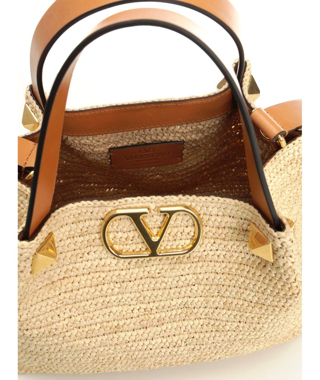VALENTINO Бежевая пелетеная сумка тоут, фото 4