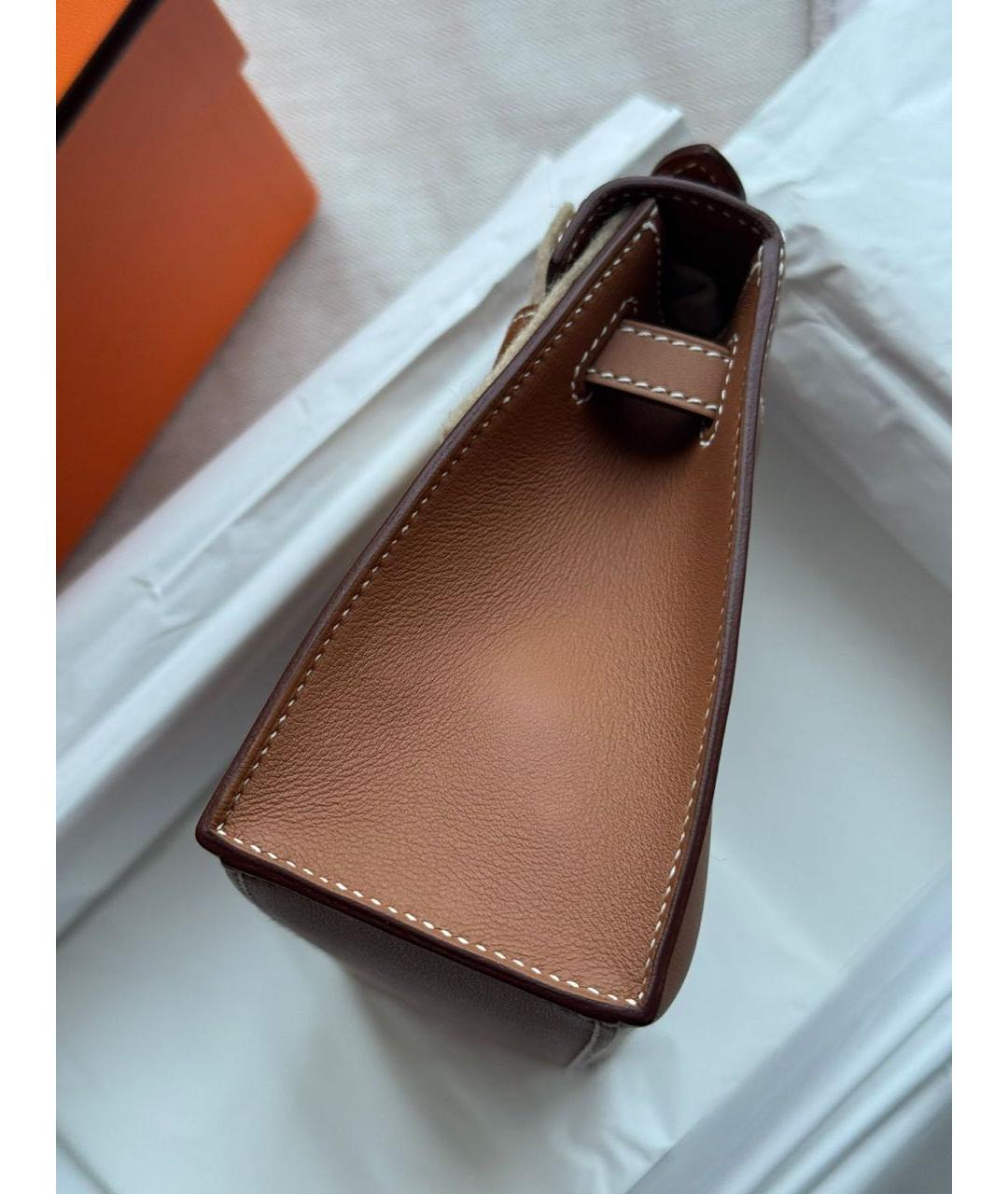 HERMES Коричневая кожаная сумка с короткими ручками, фото 2