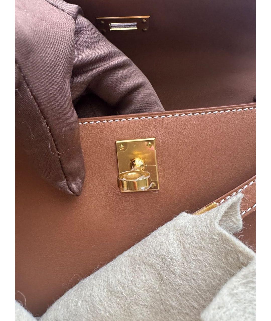HERMES Коричневая кожаная сумка с короткими ручками, фото 5