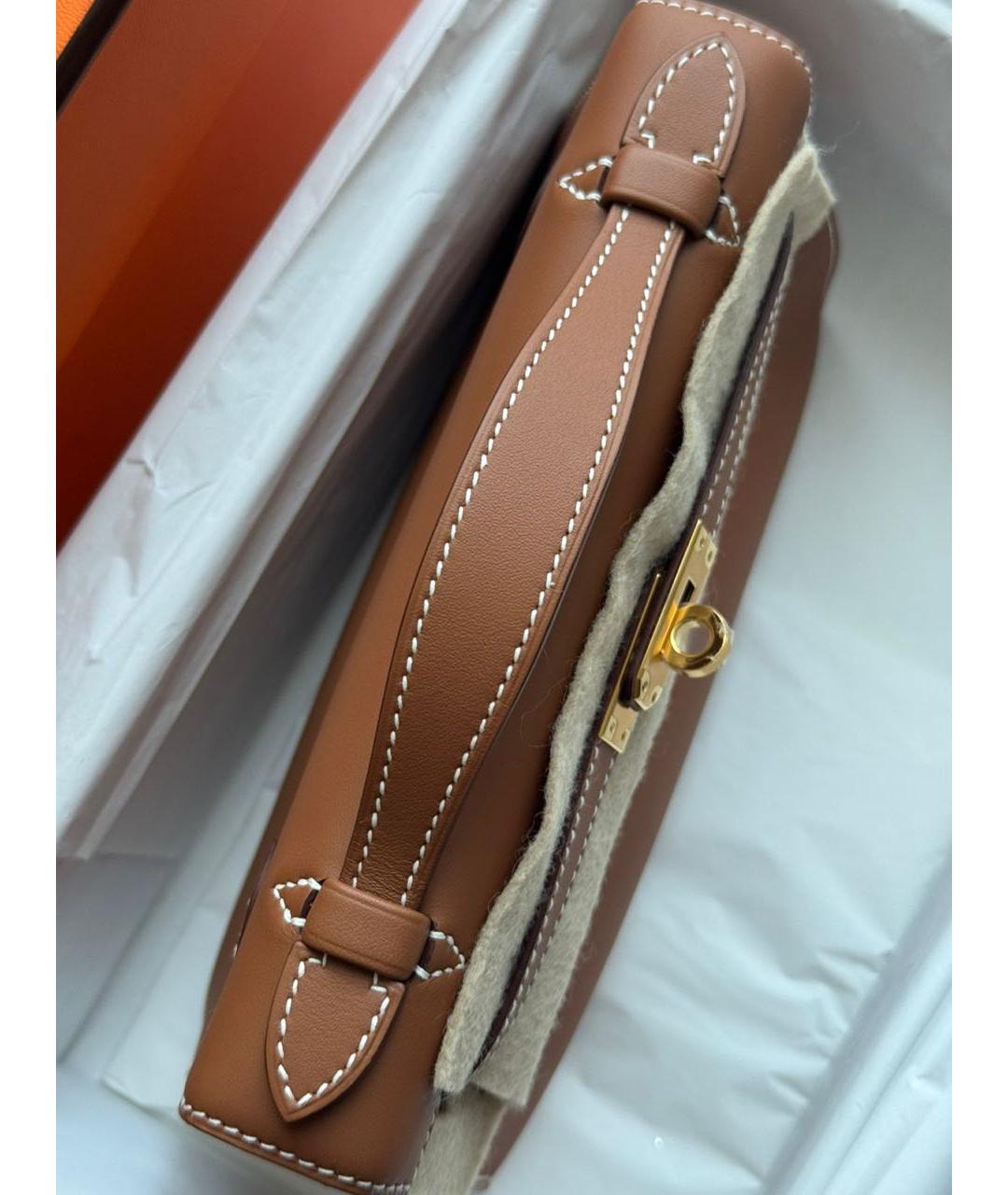 HERMES Коричневая кожаная сумка с короткими ручками, фото 6