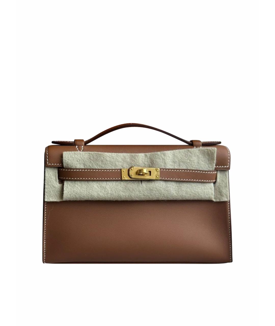 HERMES Коричневая кожаная сумка с короткими ручками, фото 1