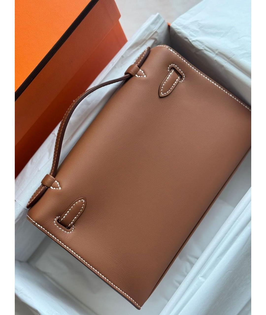HERMES Коричневая кожаная сумка с короткими ручками, фото 3