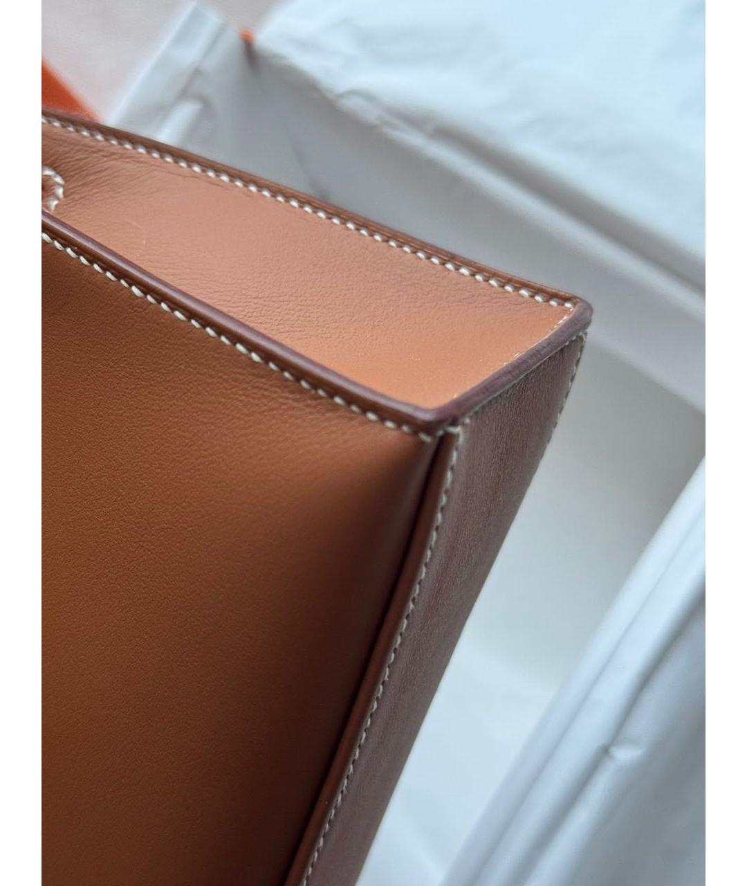 HERMES Коричневая кожаная сумка с короткими ручками, фото 7