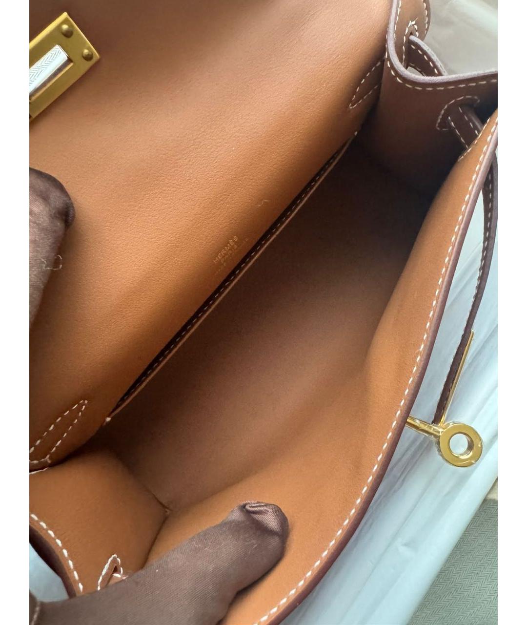 HERMES Коричневая кожаная сумка с короткими ручками, фото 4
