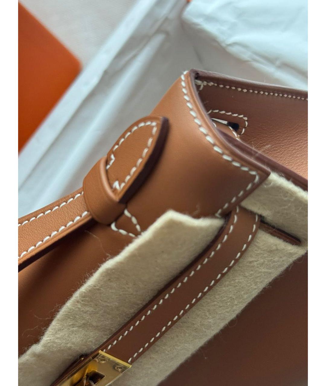 HERMES Коричневая кожаная сумка с короткими ручками, фото 8