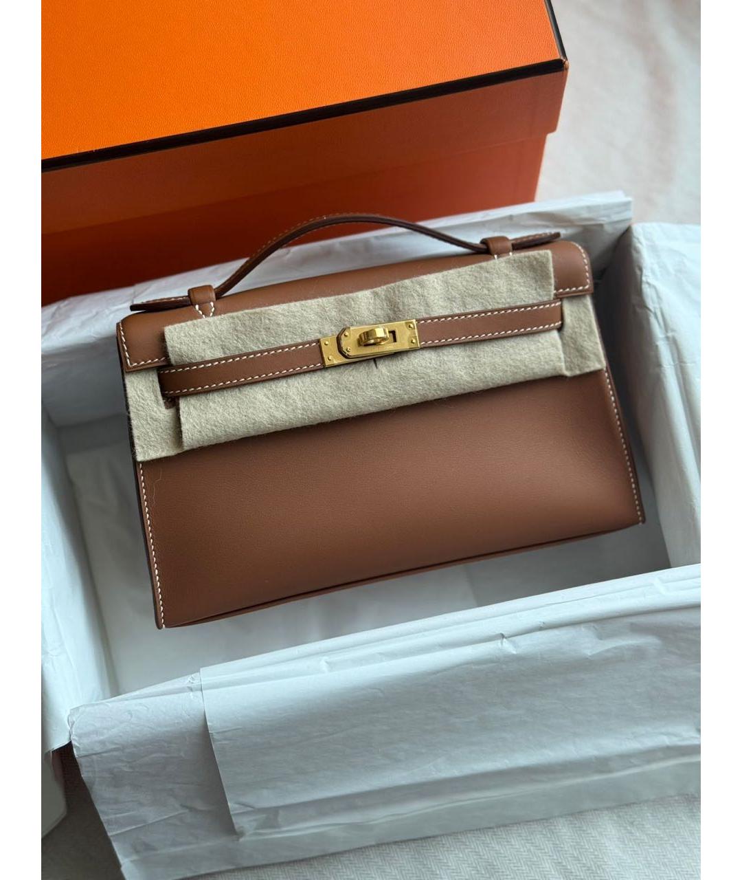 HERMES Коричневая кожаная сумка с короткими ручками, фото 9