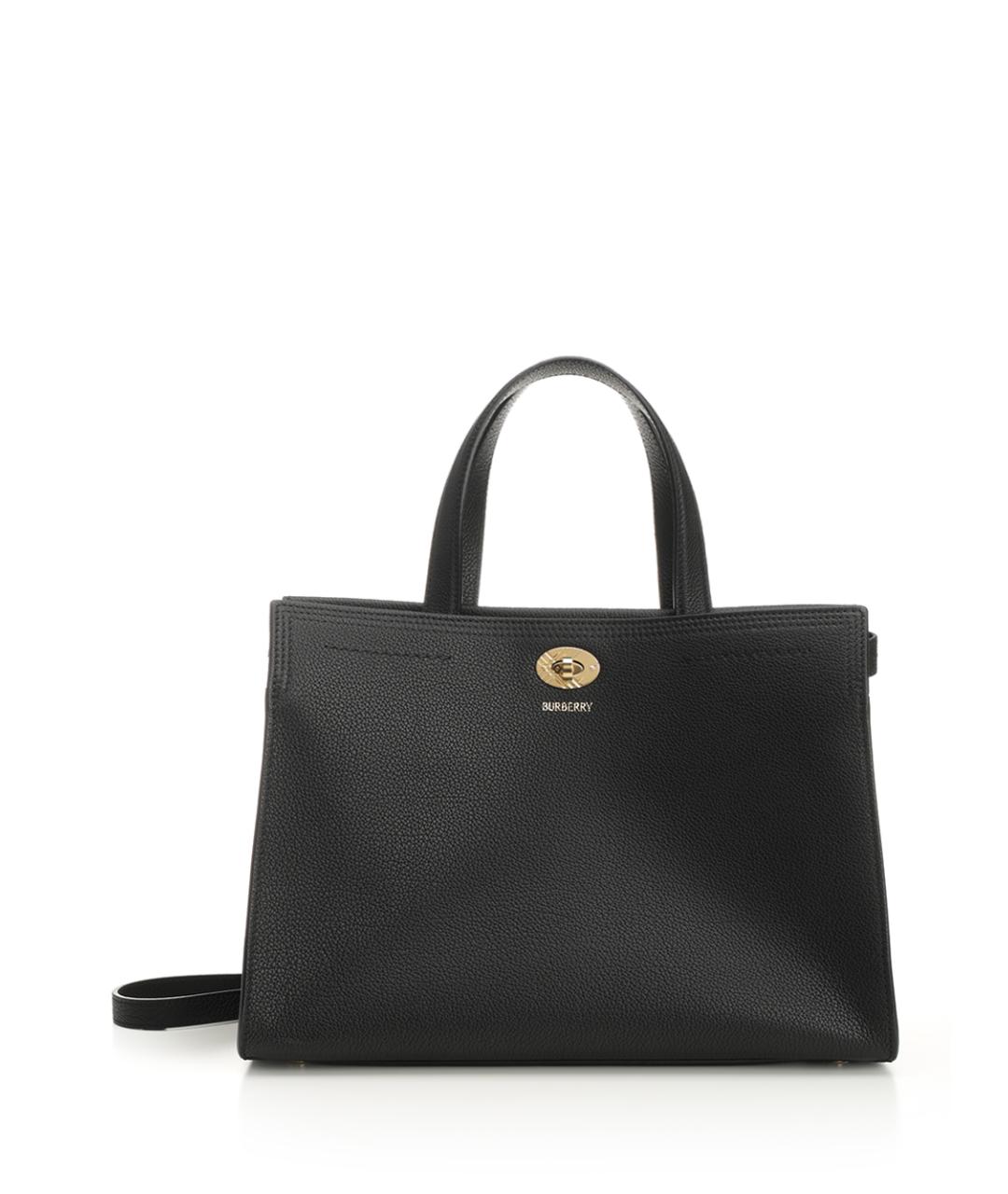 BURBERRY Черная кожаная сумка тоут, фото 1