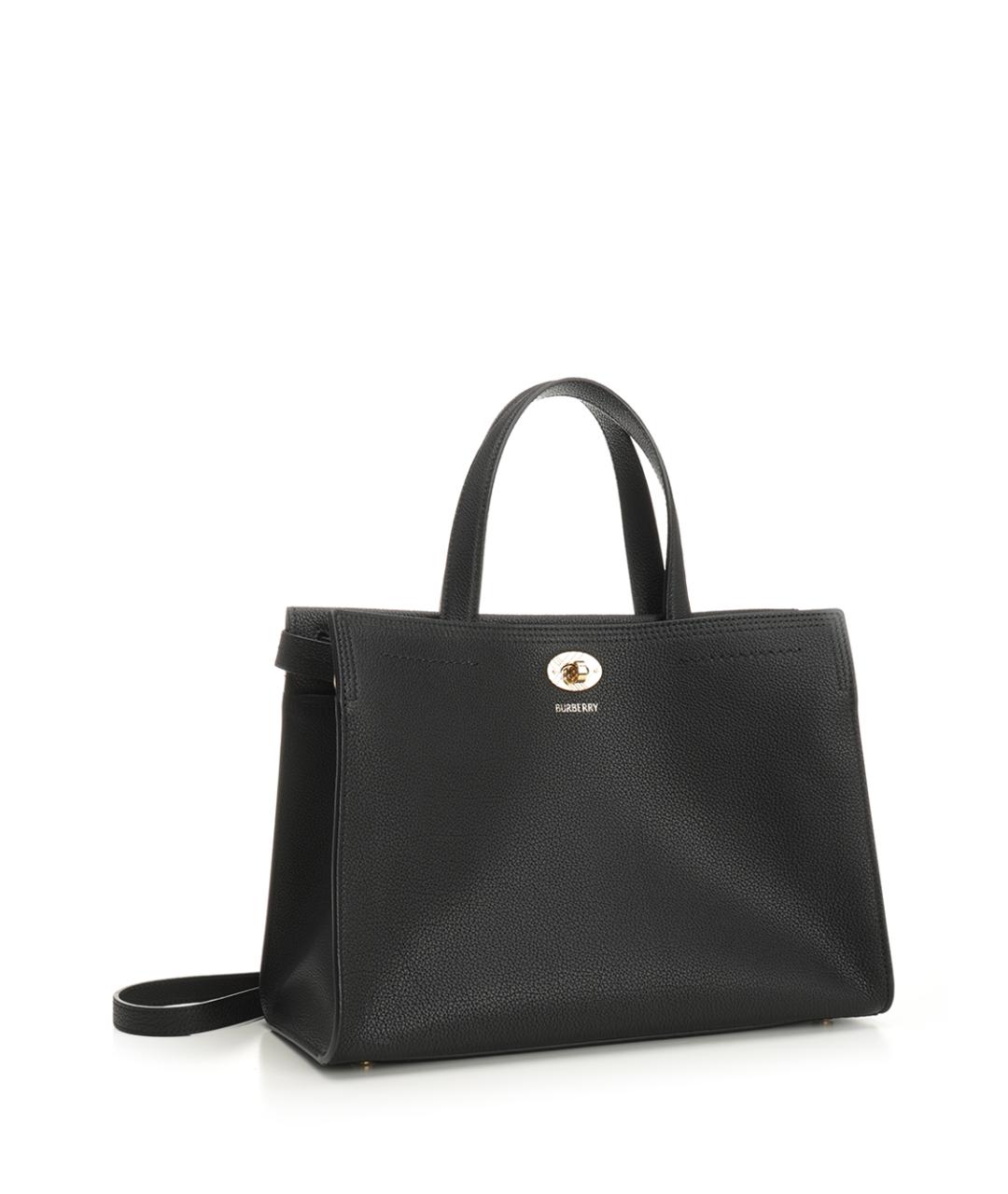 BURBERRY Черная кожаная сумка тоут, фото 2