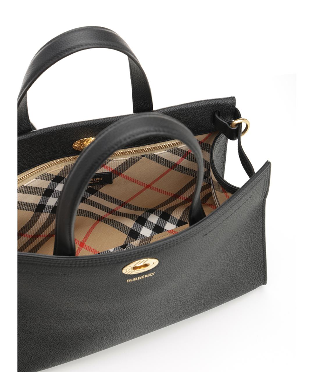BURBERRY Черная кожаная сумка тоут, фото 4