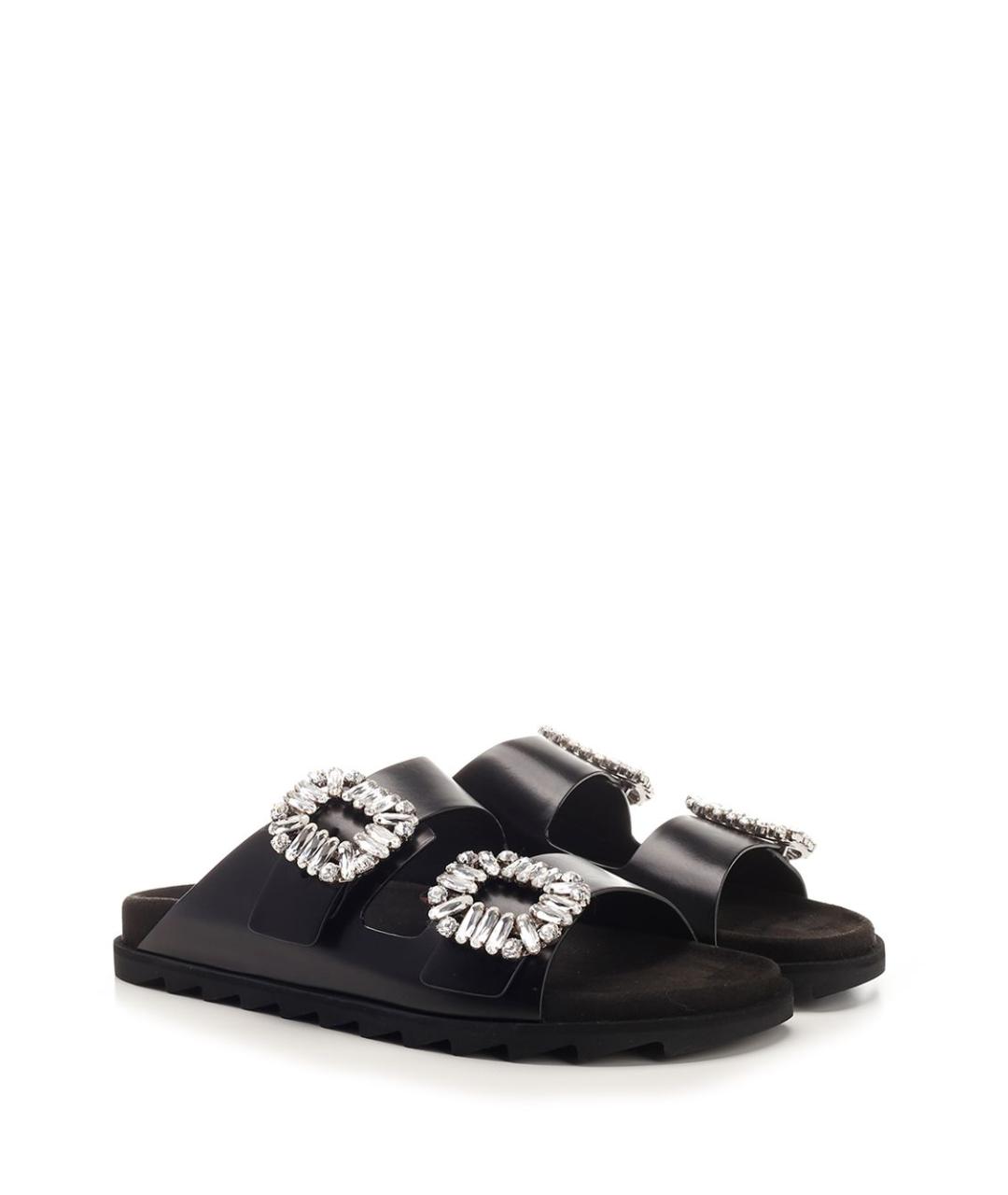 ROGER VIVIER Черные кожаные шлепанцы, фото 2