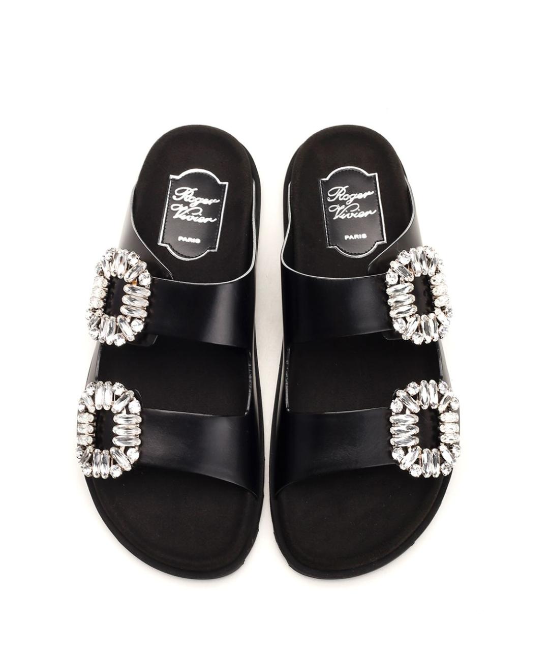 ROGER VIVIER Черные кожаные шлепанцы, фото 5