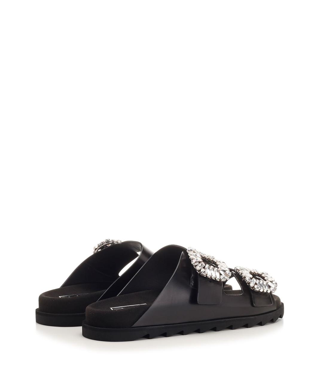 ROGER VIVIER Черные кожаные шлепанцы, фото 3