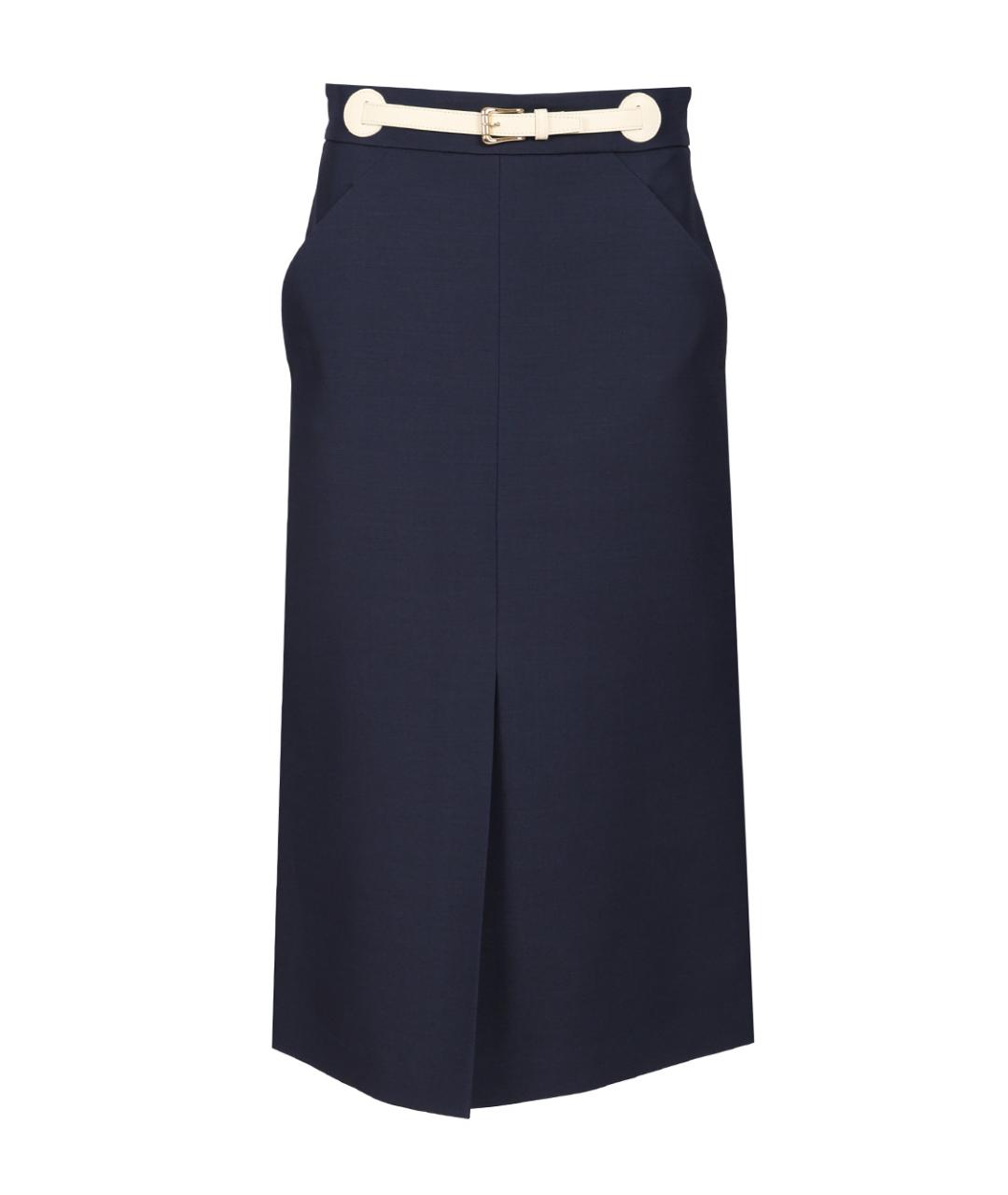 VALENTINO Темно-синяя шерстяная юбка миди, фото 1