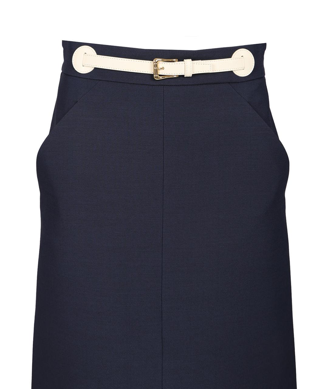 VALENTINO Темно-синяя шерстяная юбка миди, фото 4