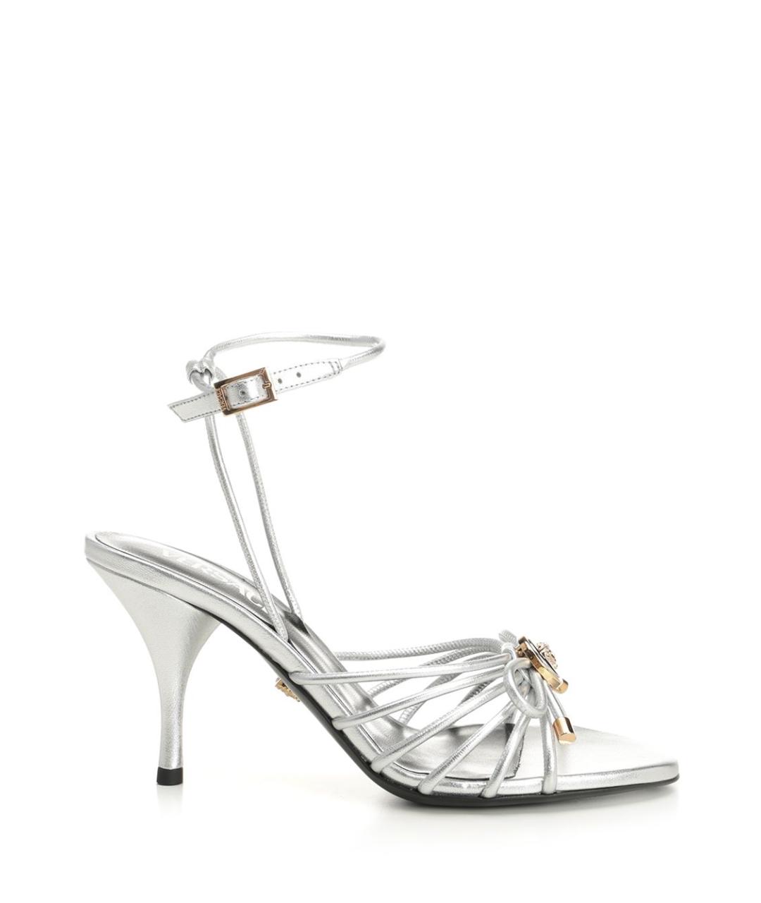 VERSACE Серебряные кожаные босоножки, фото 1