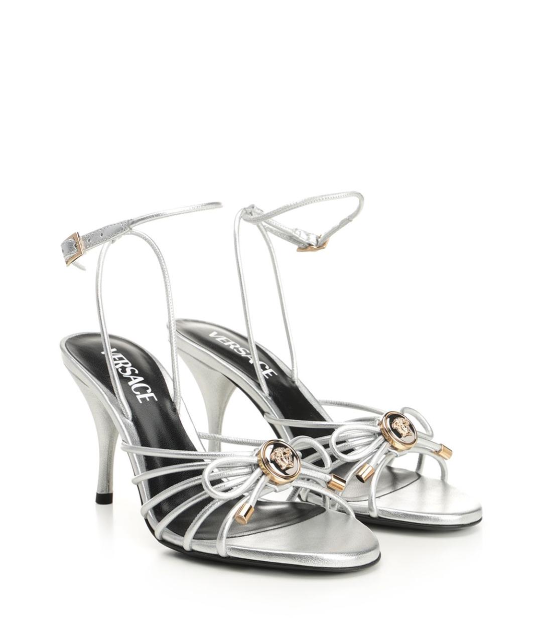 VERSACE Серебряные кожаные босоножки, фото 2