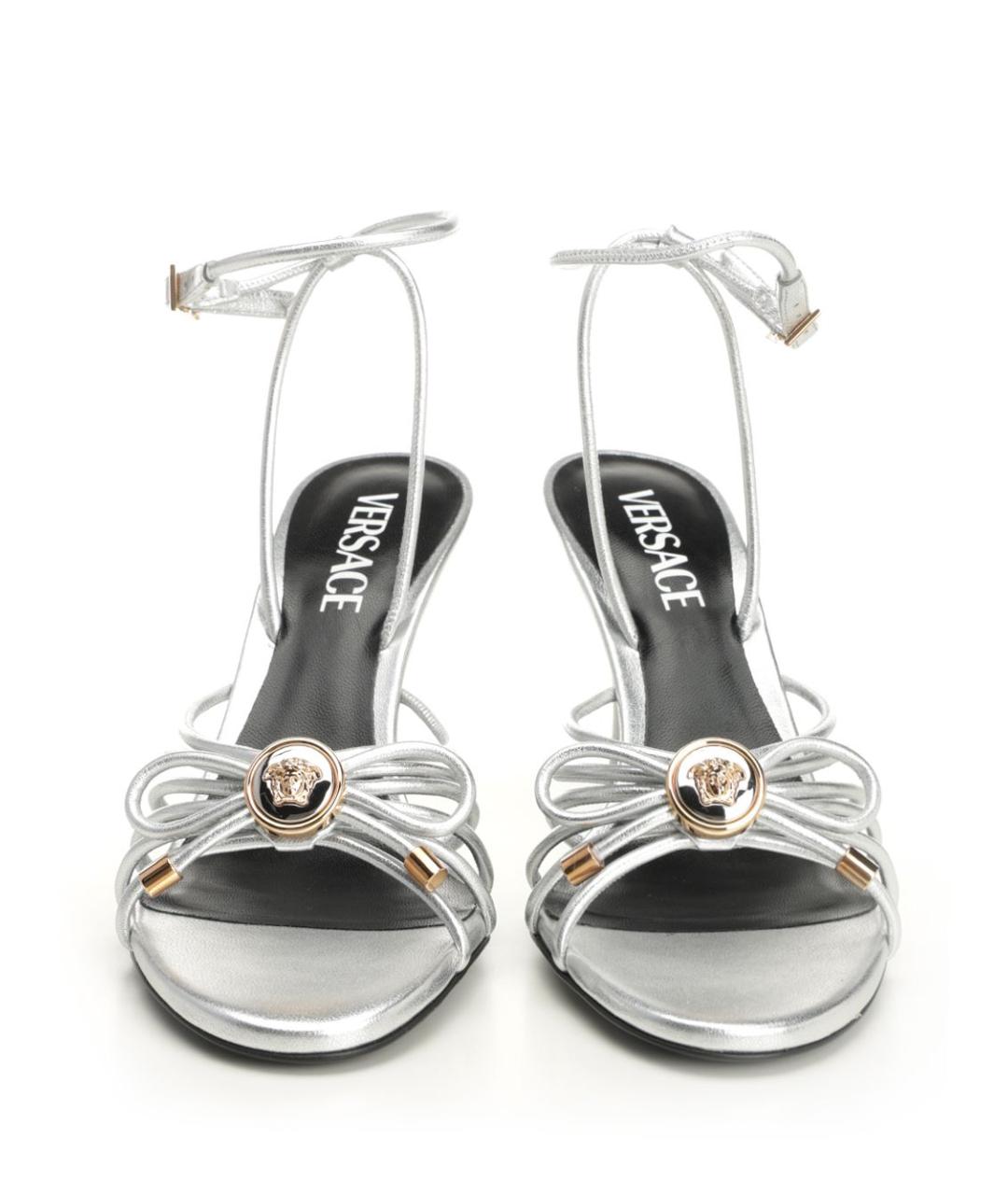 VERSACE Серебряные кожаные босоножки, фото 5