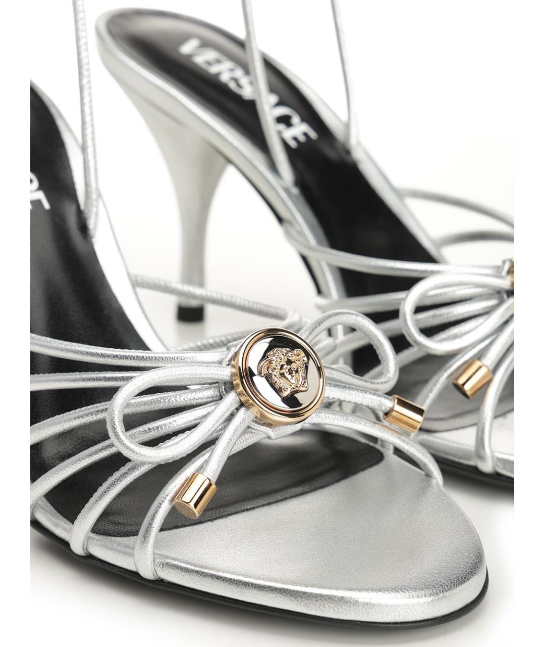 VERSACE Серебряные кожаные босоножки, фото 6
