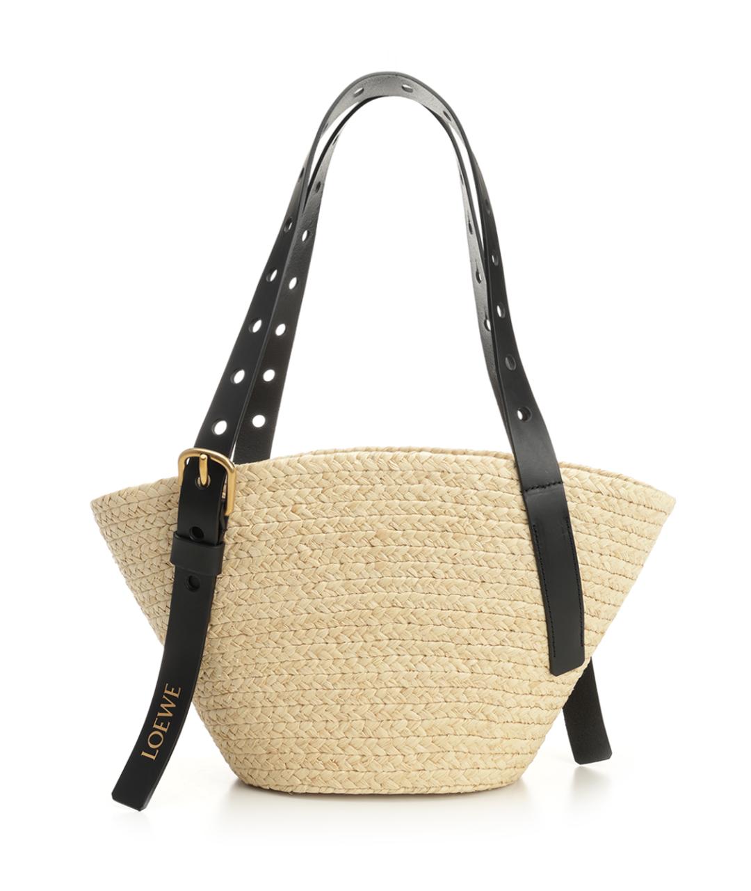 LOEWE Бежевая пелетеная сумка тоут, фото 1