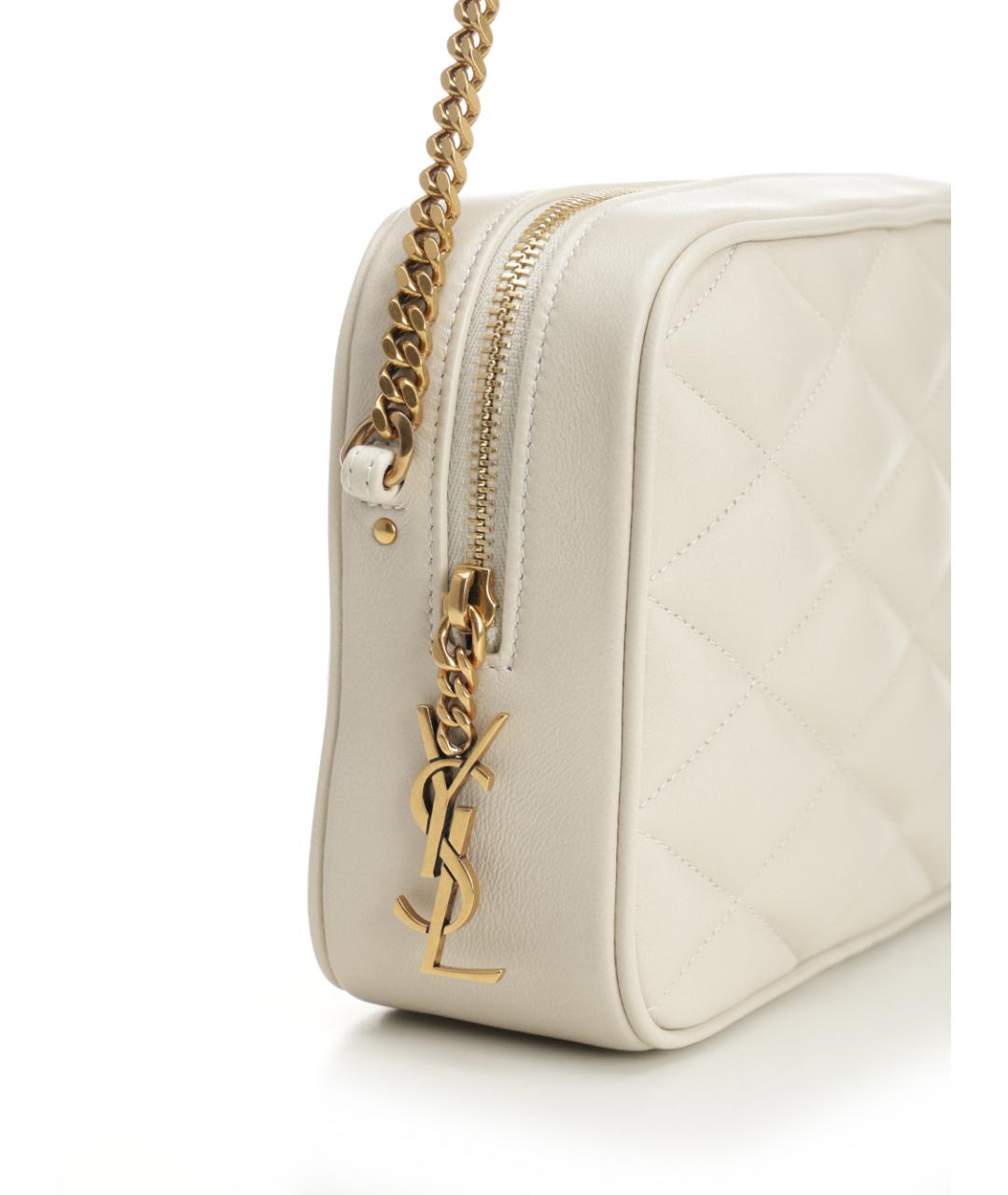 SAINT LAURENT Белая кожаная сумка через плечо, фото 5
