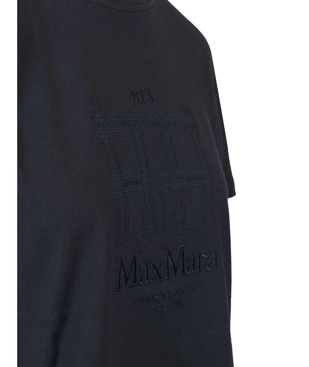 'S MAX MARA Темно-синяя хлопковая футболка, фото 3