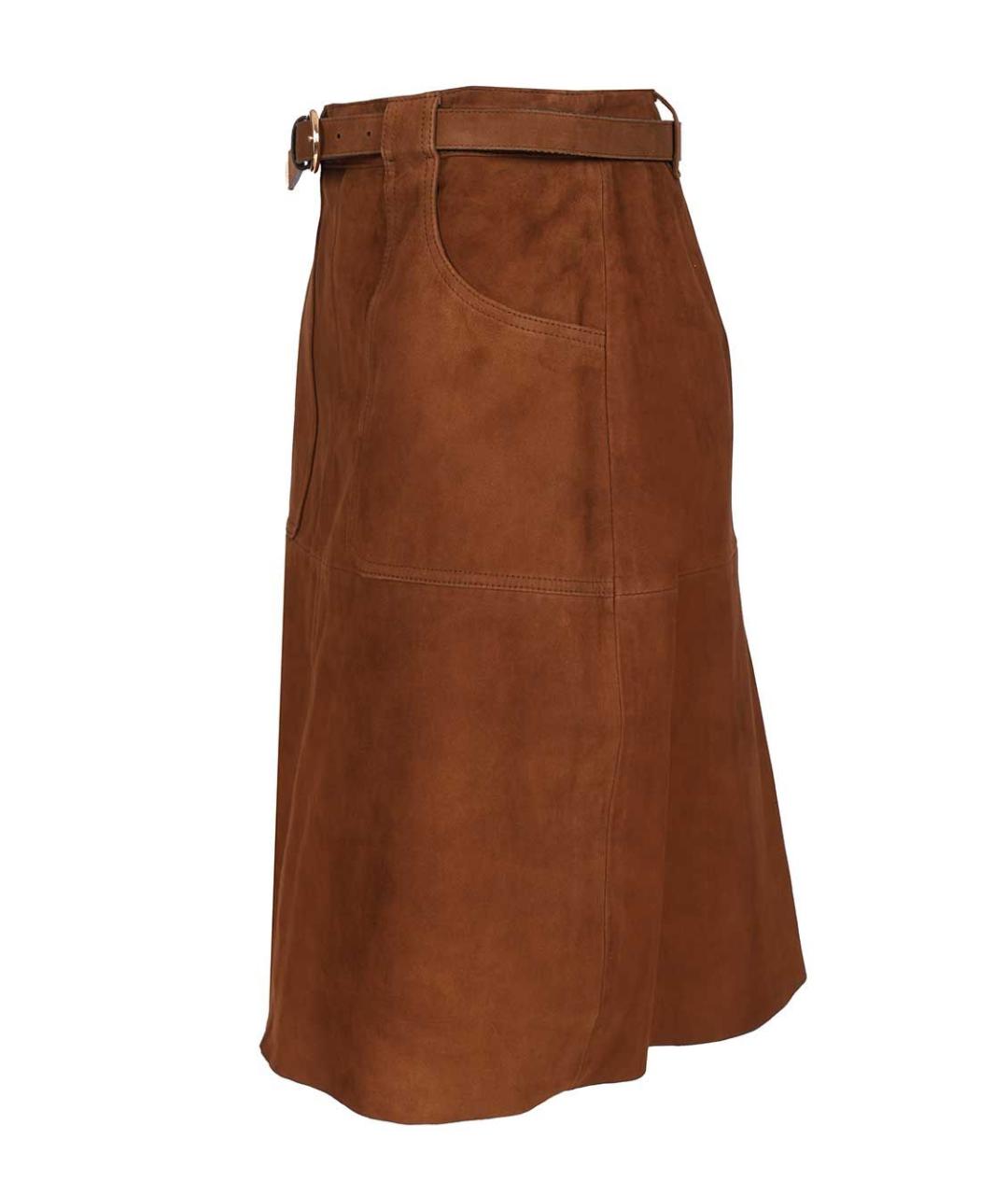 MAX MARA STUDIO Коричневая замшевая юбка миди, фото 3